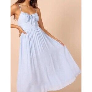 Petal + Pup Dress Womens Medium Pale Blue Sweetheart Neck Midi Spaghetti Strap